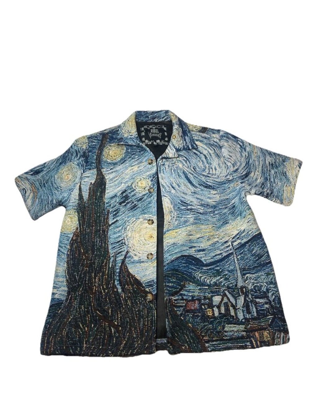 Rebel Vengeance Vincent Van Gogh Starry Night Woven Tapestry Shirt Men M
